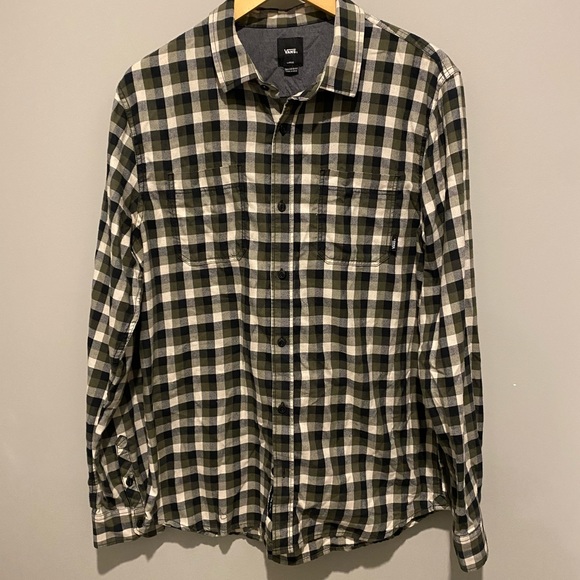 VANS Cotton Flannel Classic Plaid in Olive/Black/Grey/Cream - Mens L Tailored - Picture 1 of 6